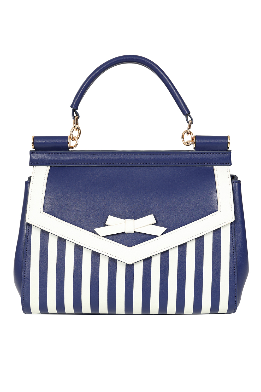 Bolso vintage estilo marinero mujer en azul navy con rayas y lazo - La Perla Roja